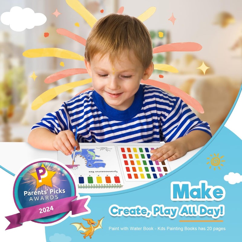 ZMLM Paint with Water Coloring Books for Toddlers - Mess Free Painting Activity for Kids - Arts & Crafts Gift Toy for Boy Girl Ages 4 5 6 7 8 - Christmas Stocking Stuffers Birthday Easter (Dinosaurs) - Image 2