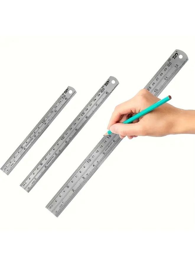 12 Inch 6 Pack Stainless Steel Ruler Metal Straightedge Metric Imperial Measurement - Image 2