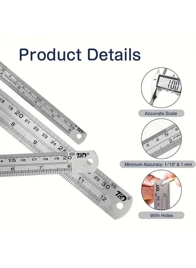 12 Inch 6 Pack Stainless Steel Ruler Metal Straightedge Metric Imperial Measurement - Image 4