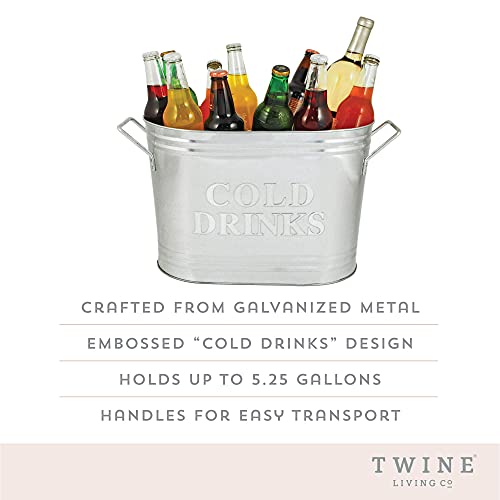 Twine Insulated Drink Galvanized Bucket, Beer and Beverage Tub, Metal Bucket, Ice Buckets for Parties, Holds 5.35 Gallons, Silver - Image 2