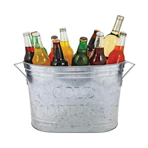 Twine Insulated Drink Galvanized Bucket, Beer and Beverage Tub, Metal Bucket, Ice Buckets for Parties, Holds 5.35 Gallons, Silver - Image 1