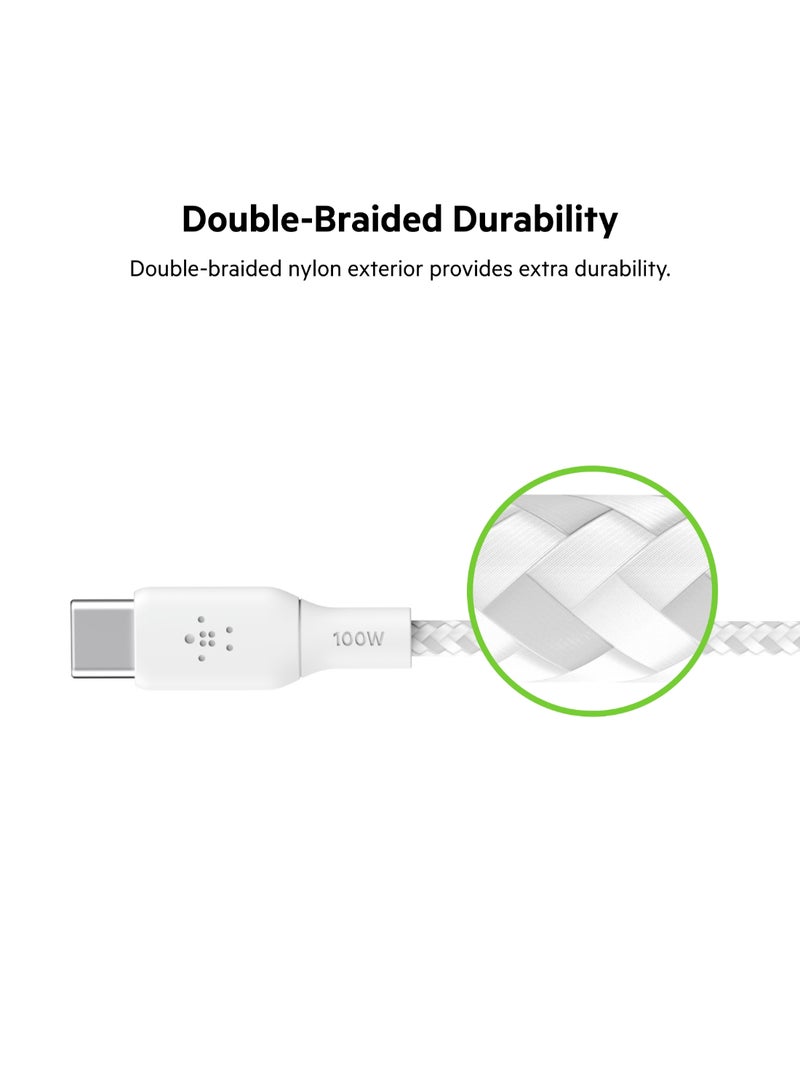 belkin USB Type C to C Cable, 100W Power Delivery USB-IF Certified 2.0 USB C Charger Cable with Double Braided Nylon Exterior for iPhone 16, 15, iPad, MacBook, Galaxy, Pixel and More -2 m, white White - Image 4