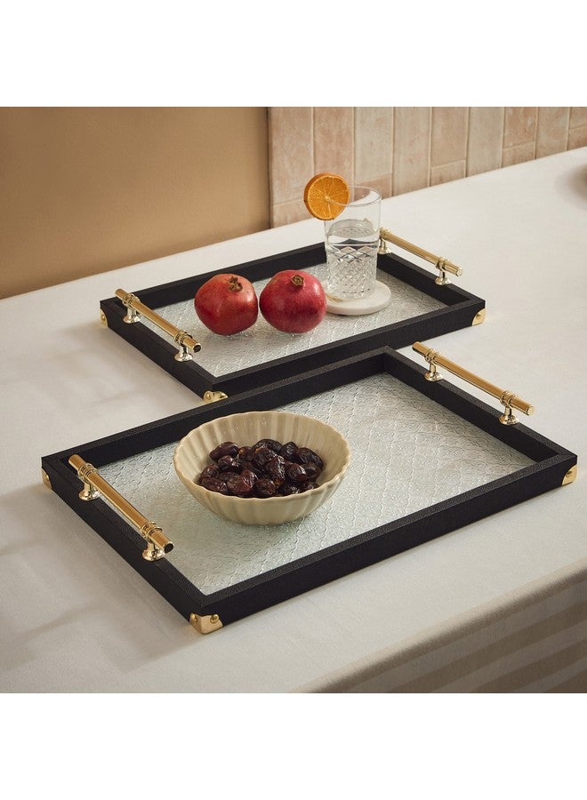 Home Box طقم صينية خشبية من دوروثي مكون من قطعتين مع قاعدة زجاجية 45.5 × 6.5 × 32.5 سم - Image 1