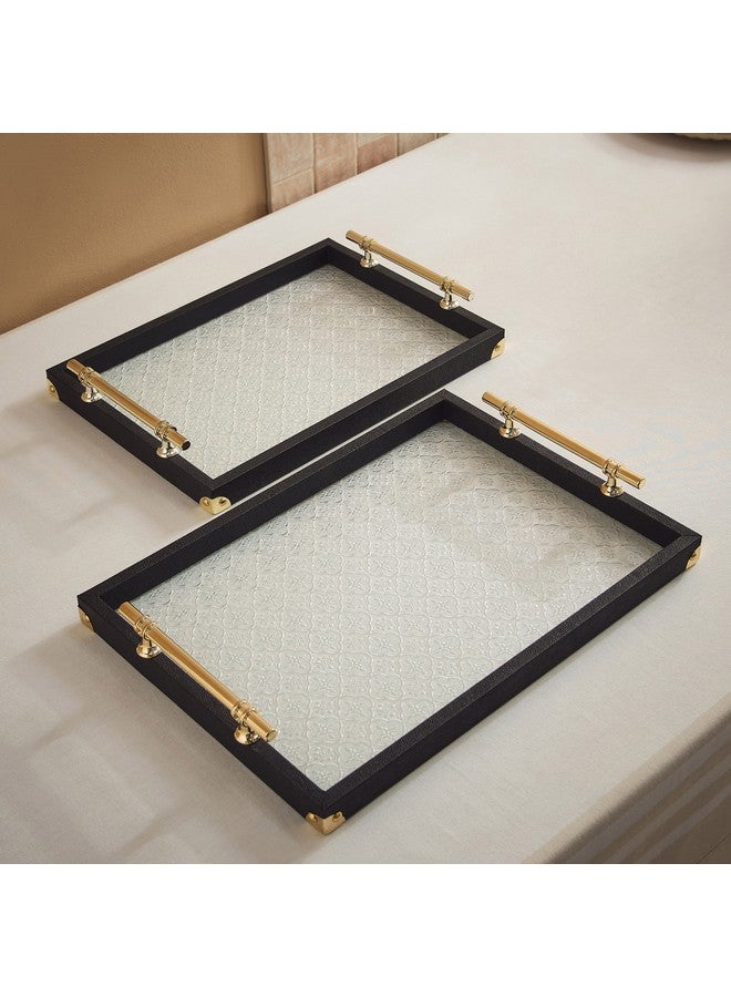 Home Box طقم صينية خشبية من دوروثي مكون من قطعتين مع قاعدة زجاجية 45.5 × 6.5 × 32.5 سم - Image 2