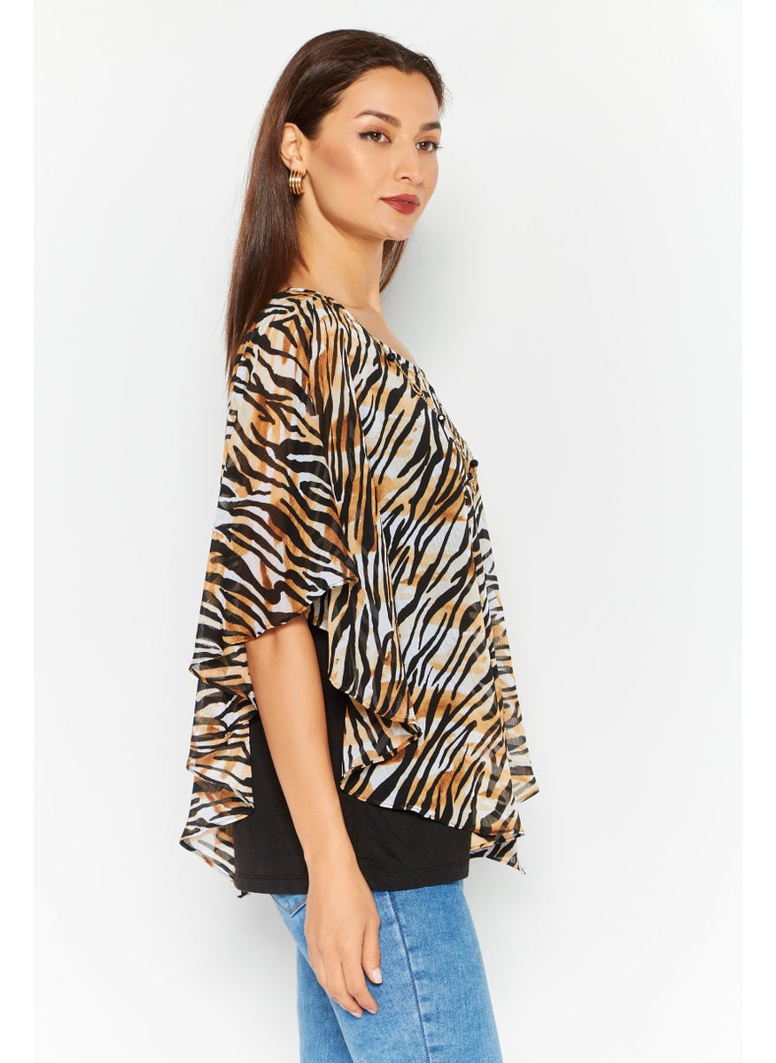 Women Boat Neck Cape Sleeve Zebra Print Top, Black Combo - pzsku/Z87D324382D7ADA7DF199Z/45/_/1737642594/999ddab1-bc99-445a-9e1e-98466817e5a1