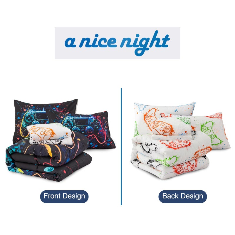 A Nice Night Boys Twin Size 5-Piece Game Console Comforter Set, for Kids Teen 3D Colorful Background Space Universe Gamepad Gaming Printed Matching Sheet Sets - Image 4