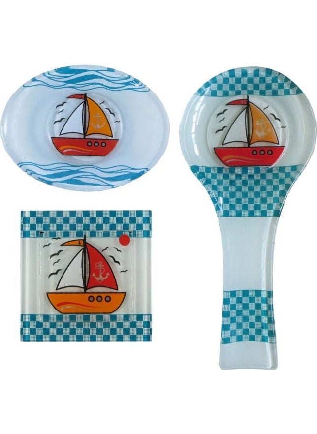 HELLOVE - Glass Drain Cover+Glass Ladle Pad Spoon Holder+Glass Soap Dish Set of 3 - Image 1
