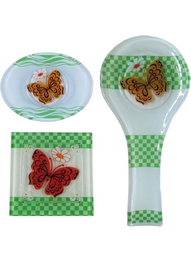 HELLOVE - Glass Drain Cover+Glass Ladle Pad Spoon Holder+Glass Soap Dish Set of 3 - Image 1