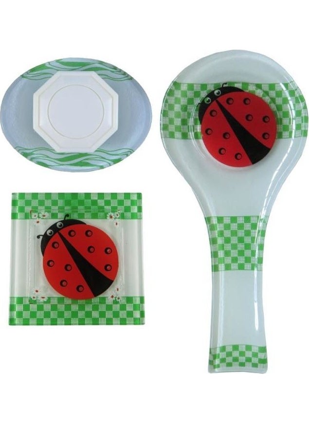 HELLOVE - Glass Drain Cover+Glass Ladle Pad Spoon Holder+Glass Soap Dish Set of 3 - Image 1