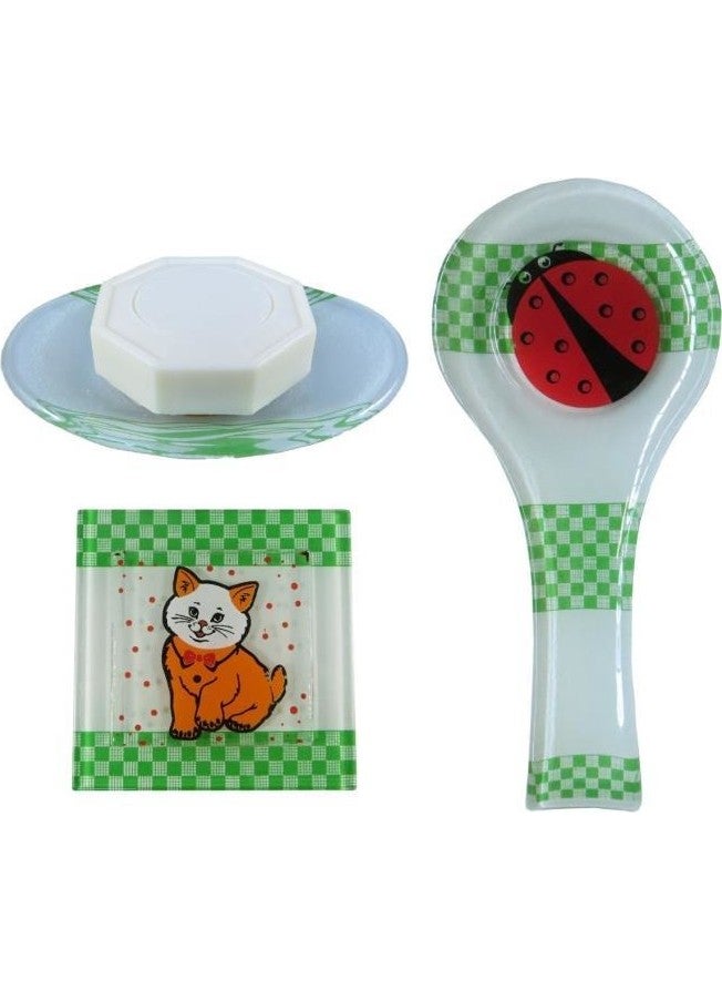 HELLOVE - Glass Drain Cover+Glass Ladle Pad Spoon Holder+Glass Soap Dish Set of 3 - Image 1
