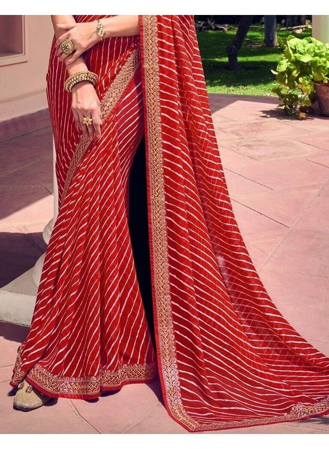 shiv textiles ساري شيف للأقمشة النسائية من جورجيت ليهريا وحدود دانتيل (SAT-532S-RED) - Image 4