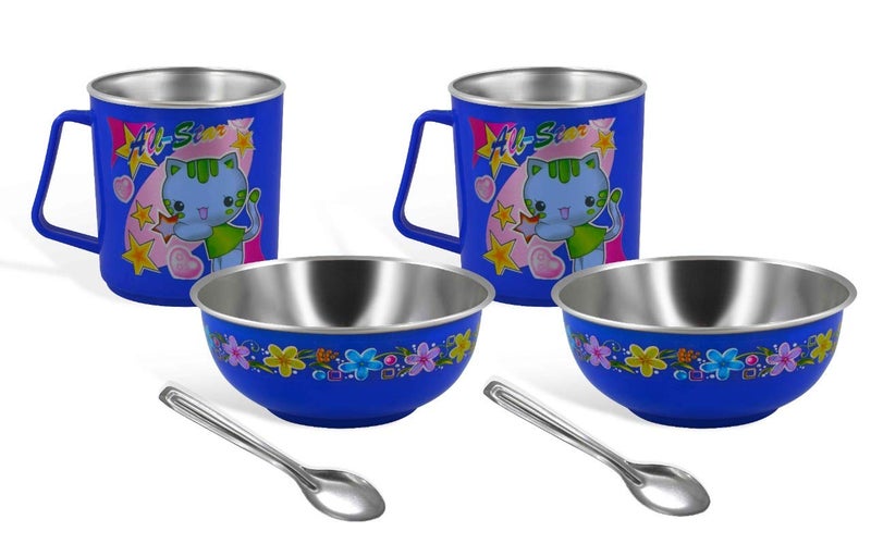 Rema Stainless Steel Plastic Modern Bowl Cup Spoon Set of 2 Multicolour Small - Image 1