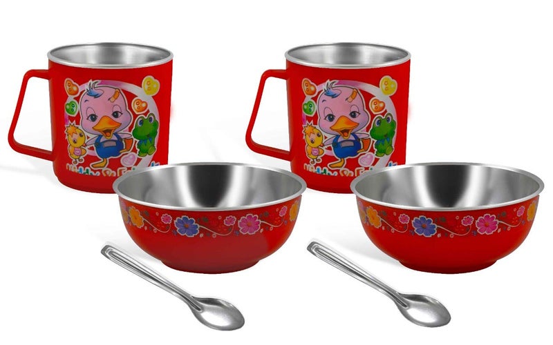 Rema Stainless Steel Plastic Modern Bowl Cup Spoon Set of 2 Multicolour Small - Image 2