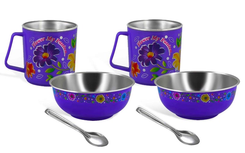 Rema Stainless Steel Plastic Modern Bowl Cup Spoon Set of 2 Multicolour Small - Image 3