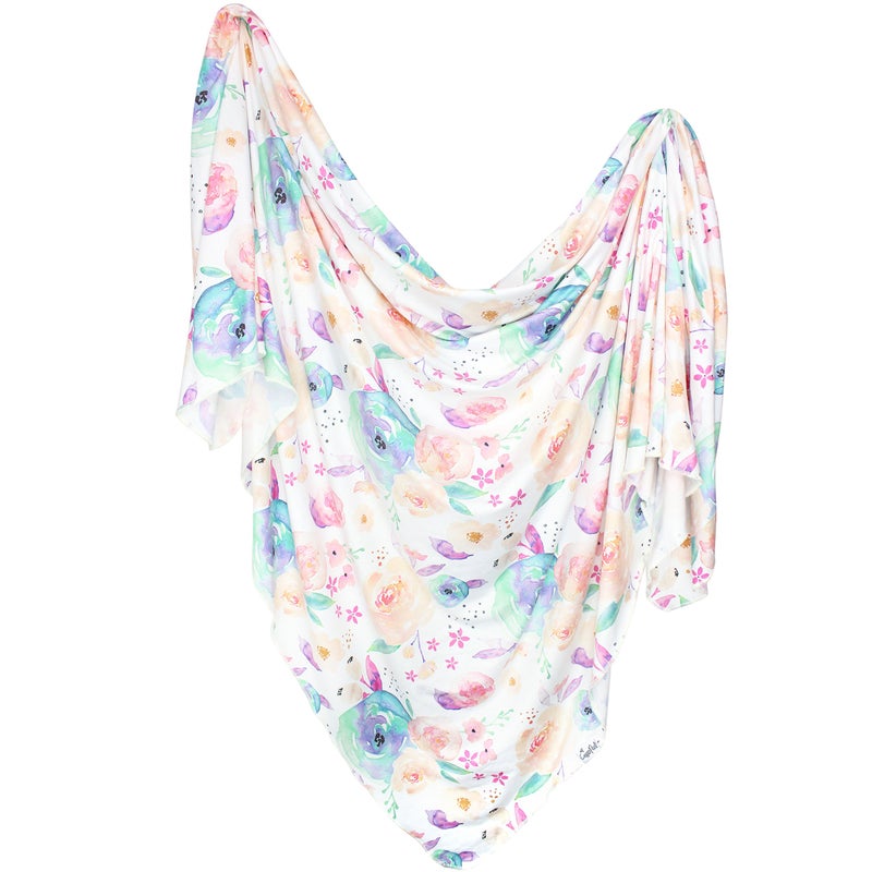Copper Pearl Large Premium Knit Baby Swaddle Receiving Blanket Floral Bloom - Image 1
