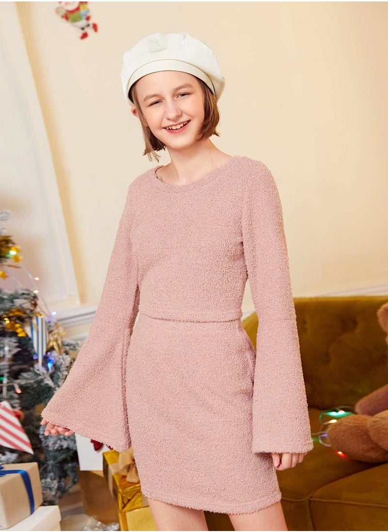 Generic - Teen Girls Flounce Sleeve Crop Fleece Top & Skirt - Image 1