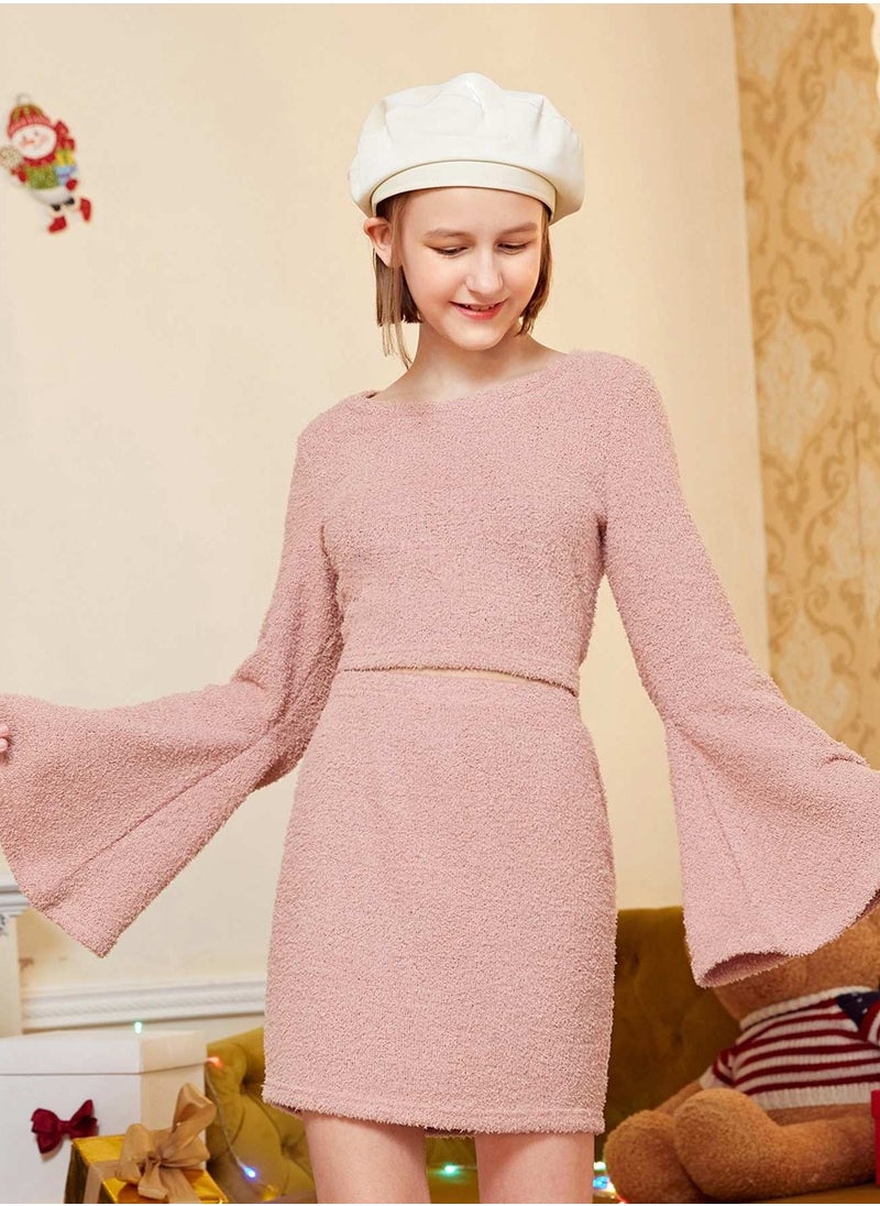Generic - Teen Girls Flounce Sleeve Crop Fleece Top & Skirt - Image 1