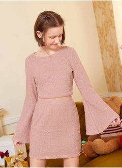 Teen Girls Flounce Sleeve Crop Fleece Top & Skirt