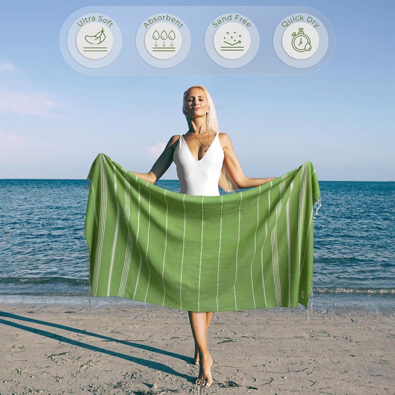 Ossano Turkish Beach Towel Absorbent & Lightweight Oversized (39" x 71") - Quick Dry, Versatile and Functional as Yoga Mat, Picnic Blanket, Travel Blanket, Bath, Gym, Camping Towel - Pistachio Green - Image 2