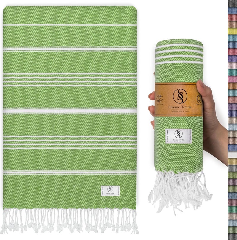 Ossano Turkish Beach Towel Absorbent & Lightweight Oversized (39" x 71") - Quick Dry, Versatile and Functional as Yoga Mat, Picnic Blanket, Travel Blanket, Bath, Gym, Camping Towel - Pistachio Green - Image 1