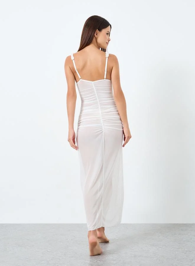 تايك تو توب شبكي مزين بتطريز مع شورت داخلي