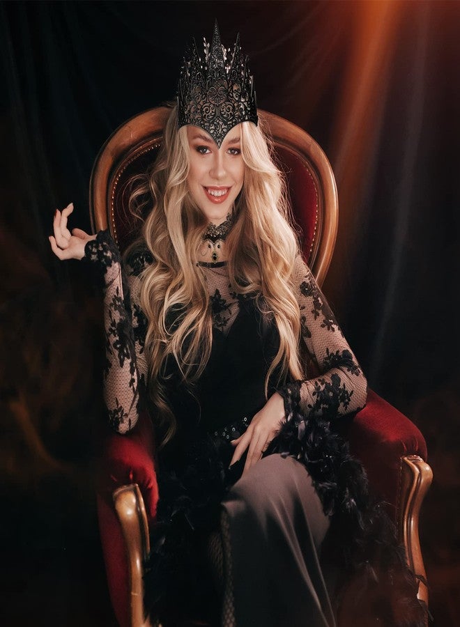 Jadive 4 Pcs Goth Accessories Black Gothic Witch Crown Queen Crown Gothic Necklace Black Lace Choker Earrings Victorian Jewelry Halloween Accessories for Women Punk Party Vampire Jewelry - Image 4