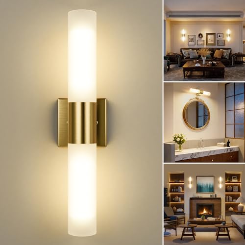 Kalium Bathroom Wall Sconce Fixture, 21 Inch Modern Vanity Lights with Frosted Glass Shade, Indoor Sconces Lighting Wall Decor Lamps for Bathrooms Living Room Stairs Bedroom (Gold) - Image 1