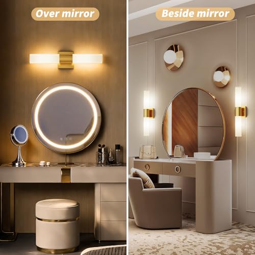 Kalium Bathroom Wall Sconce Fixture, 21 Inch Modern Vanity Lights with Frosted Glass Shade, Indoor Sconces Lighting Wall Decor Lamps for Bathrooms Living Room Stairs Bedroom (Gold) - Image 5