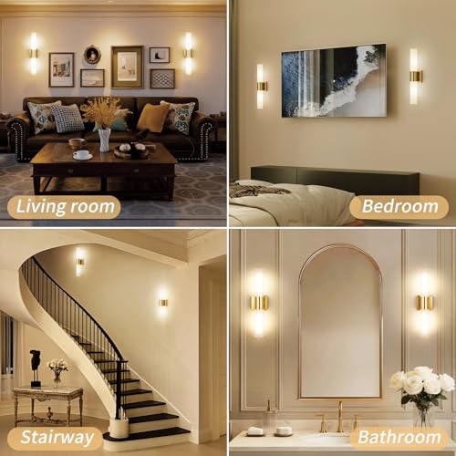 Kalium Bathroom Wall Sconce Fixture, 21 Inch Modern Vanity Lights with Frosted Glass Shade, Indoor Sconces Lighting Wall Decor Lamps for Bathrooms Living Room Stairs Bedroom (Gold) - Image 2