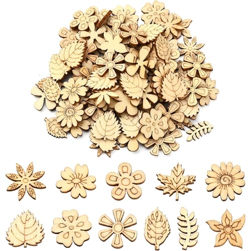 Cliths Pack of 18 Pcs Wooden Flower & Leaf Cutouts – Autumn Thanksgiving Floral Embellishments, Unfinished DIY Crafts, Wood Leaf Ornaments for Decoration - Image 5
