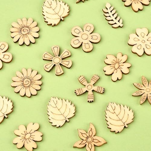 Cliths Pack of 18 Pcs Wooden Flower & Leaf Cutouts – Autumn Thanksgiving Floral Embellishments, Unfinished DIY Crafts, Wood Leaf Ornaments for Decoration - Image 4