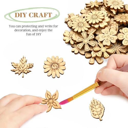 Cliths Pack of 18 Pcs Wooden Flower & Leaf Cutouts – Autumn Thanksgiving Floral Embellishments, Unfinished DIY Crafts, Wood Leaf Ornaments for Decoration - Image 3