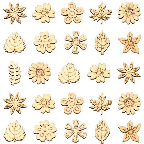 Cliths Pack of 18 Pcs Wooden Flower & Leaf Cutouts – Autumn Thanksgiving Floral Embellishments, Unfinished DIY Crafts, Wood Leaf Ornaments for Decoration - Image 1