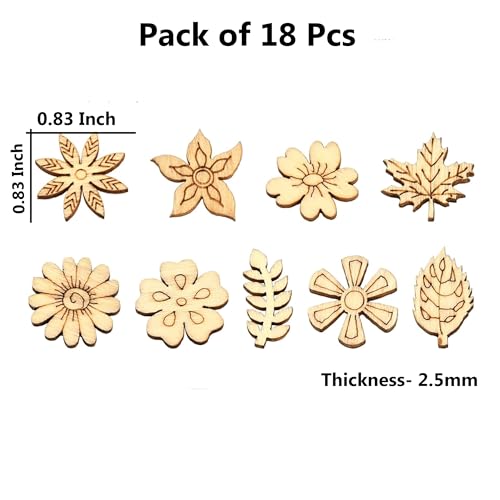 Cliths Pack of 18 Pcs Wooden Flower & Leaf Cutouts – Autumn Thanksgiving Floral Embellishments, Unfinished DIY Crafts, Wood Leaf Ornaments for Decoration - Image 2