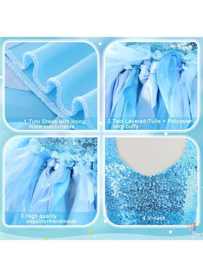 Suppromo Blue Tulle Dress for Girls Birthday Party Little Girls Sparkly Sequin Tulle Fairy Princess Dress for Toddler Girls Halloween Prom Ball Gowns 8T - Image 5
