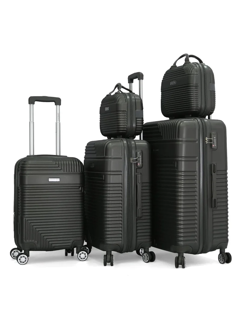 GIORDANO Hardshell Luggage Double Spinner Trolley Bag 5 Pieces Set,Dark Grey (BC-12",BC-14",S-20",M-24",L-28")