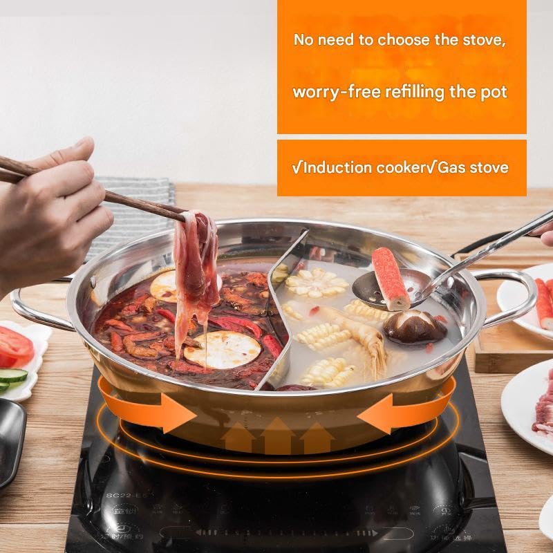 Matiko Food Grade Stainless Steel Shabu Shabu Hot Pot with DividerLid for Induction Cooktop Gas Stove Dual Sided Soup Cookware - Image 2