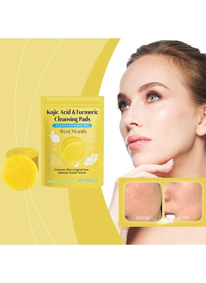 West&Month Kojic Acid & Turmeric Cleansing Pads, Deep Cleansing Turmeric Cleansing Pads, Enhances Skin's Natural Glow, Improves Overall Texture (60 Pieces)  - Image 1
