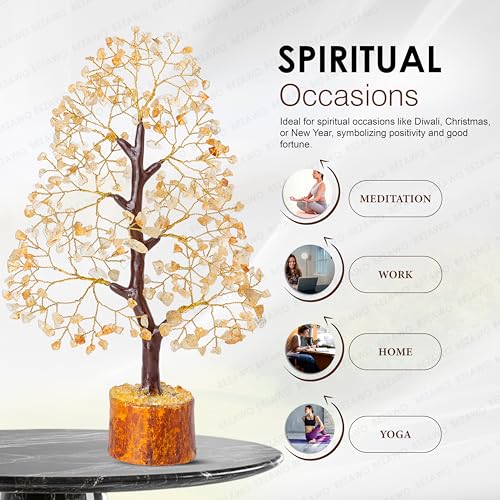 Crocon Citrine Gemstone Tree Feng Shui Figurine Money Bonsai Chakra Balancing Good Luck Prosperity Reiki Healing Crystals Decoration Ornament Sculpture Table Decor Gift Size 10-12""" - Image 4