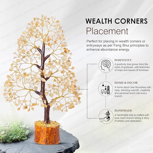 Crocon Citrine Gemstone Tree Feng Shui Figurine Money Bonsai Chakra Balancing Good Luck Prosperity Reiki Healing Crystals Decoration Ornament Sculpture Table Decor Gift Size 10-12""" - Image 5