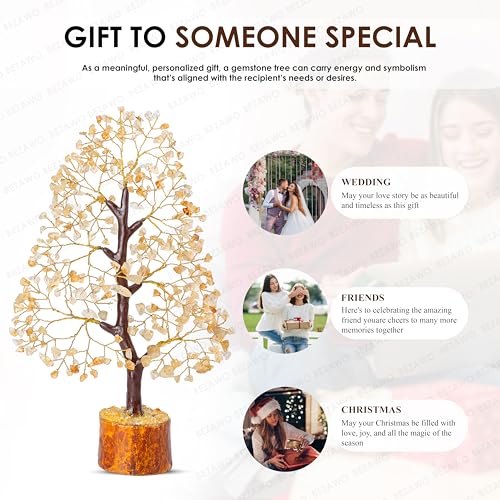 Crocon Citrine Gemstone Tree Feng Shui Figurine Money Bonsai Chakra Balancing Good Luck Prosperity Reiki Healing Crystals Decoration Ornament Sculpture Table Decor Gift Size 10-12""" - Image 3