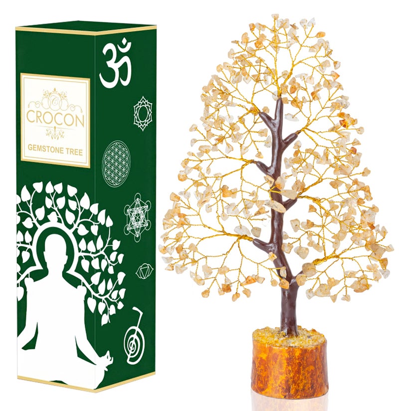 Crocon Citrine Gemstone Tree Feng Shui Figurine Money Bonsai Chakra Balancing Good Luck Prosperity Reiki Healing Crystals Decoration Ornament Sculpture Table Decor Gift Size 10-12""" - Image 1