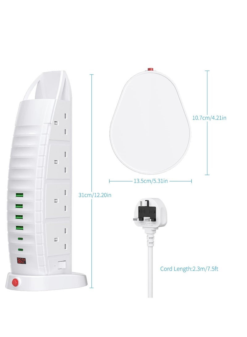 ELTRAZONE Extension Lead with USB Tower Extension Cord 8 Way Outlets 6 USB (2 Type C and 4 USB Ports) 3.6A Multi Plug Extension Socket 2M Cable with Switches Vertical Power Strip  - Image 3