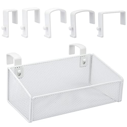 JDYOOMI Cubicle Shelf - Hanging Floating Shelves Storage Organizer for Office Cubicle Wall/Desk Partitions Easy Hang-on Metal Mesh Cubicle File Holder with 5 Pairs Plastic Hangers (White) - Image 1