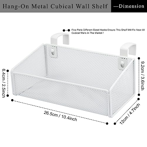 JDYOOMI Cubicle Shelf - Hanging Floating Shelves Storage Organizer for Office Cubicle Wall/Desk Partitions Easy Hang-on Metal Mesh Cubicle File Holder with 5 Pairs Plastic Hangers (White) - Image 2