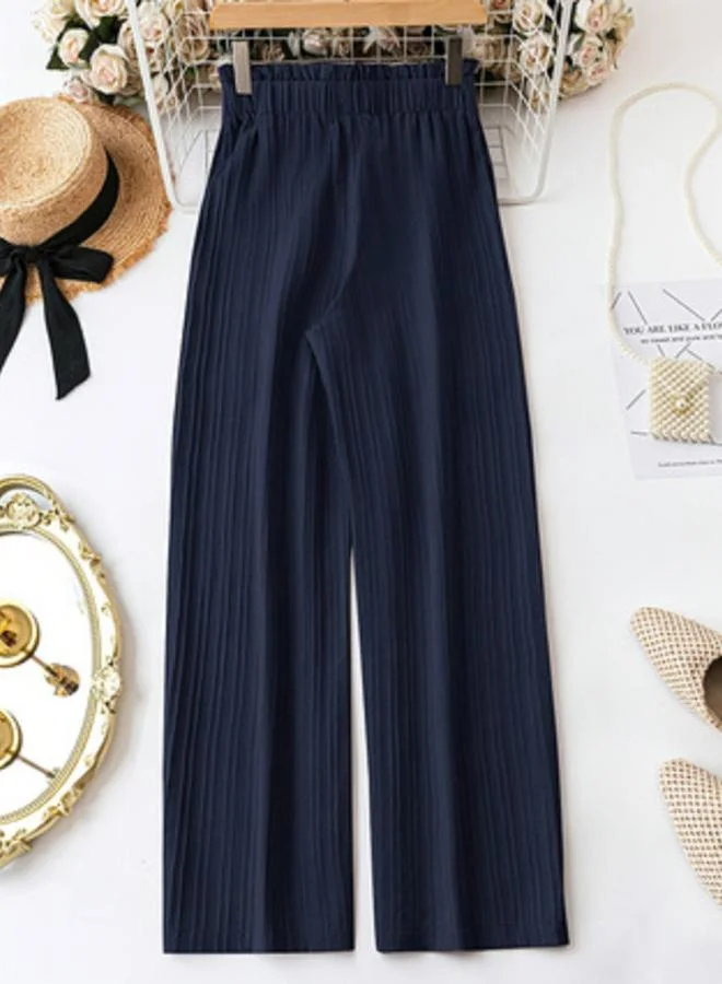 تايك تو Navy Blue Textured Straight Leg Pants