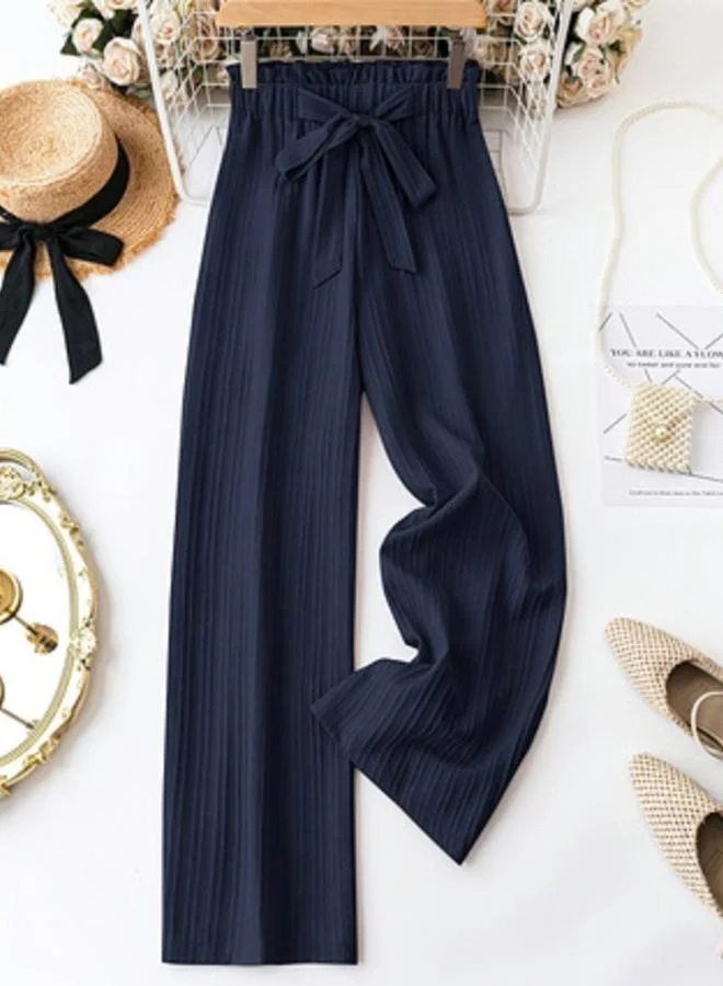 تايك تو Navy Blue Textured Straight Leg Pants