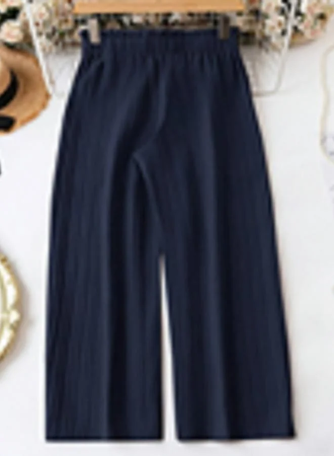 Take Two Navy Blue Navy Blue Textured Straight Leg Pants for Women | Best Price UAE