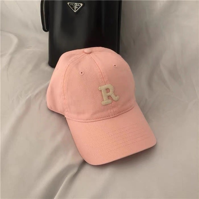 【High Version】 Solid Color Letter R Embroidered Baseball Cap Women'S Curved Eaves Korean Versatile Soft Top Duck Tongue Hat For Men - Image 1