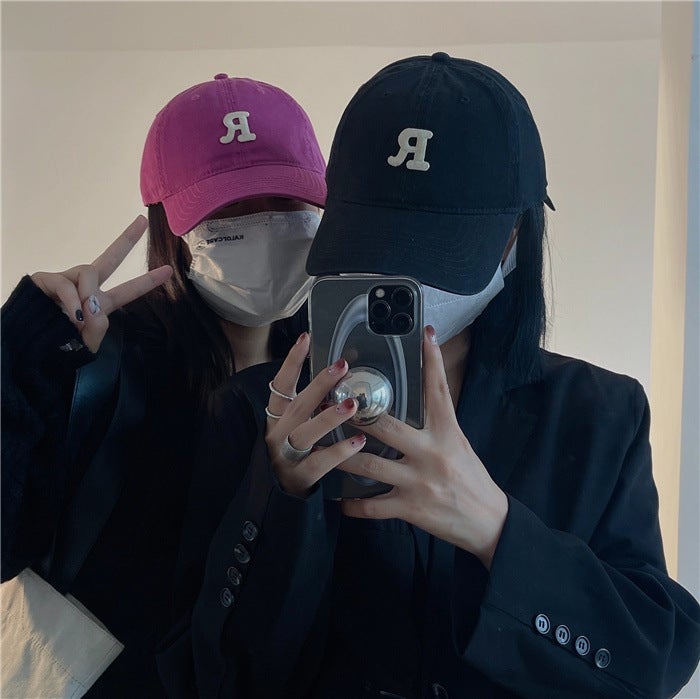 【High Version】 Solid Color Letter R Embroidered Baseball Cap Women'S Curved Eaves Korean Versatile Soft Top Duck Tongue Hat For Men - Image 3